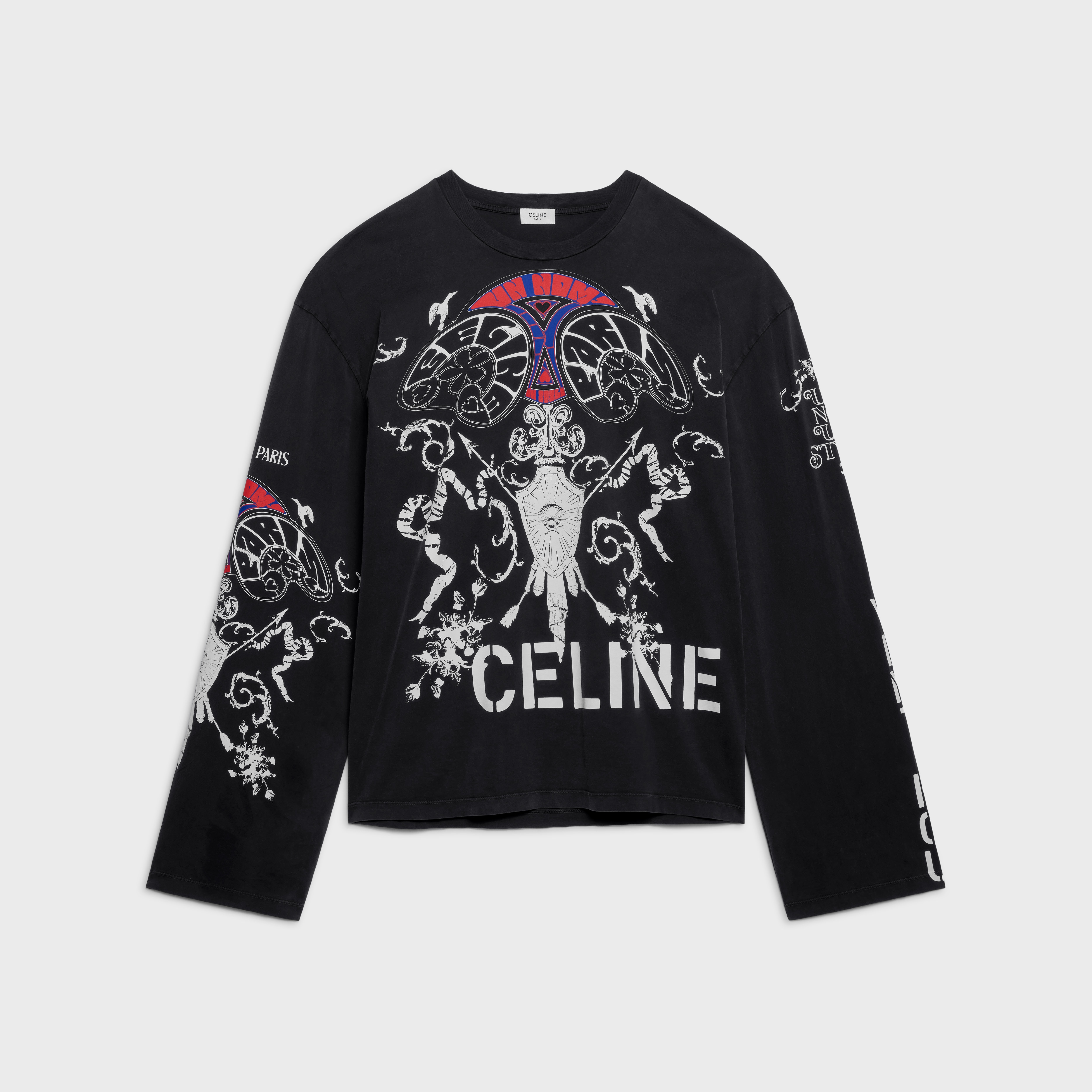 LONG SLEEVED T-SHIRT IN COTTON JERSEY - WASHED BLACK/ WHITE/ RED